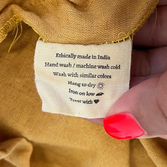 Pana Mina Flax Cotton Lagenlook Dress Size XS Yellow Boho Ethically Made India - Picture 10 of 10